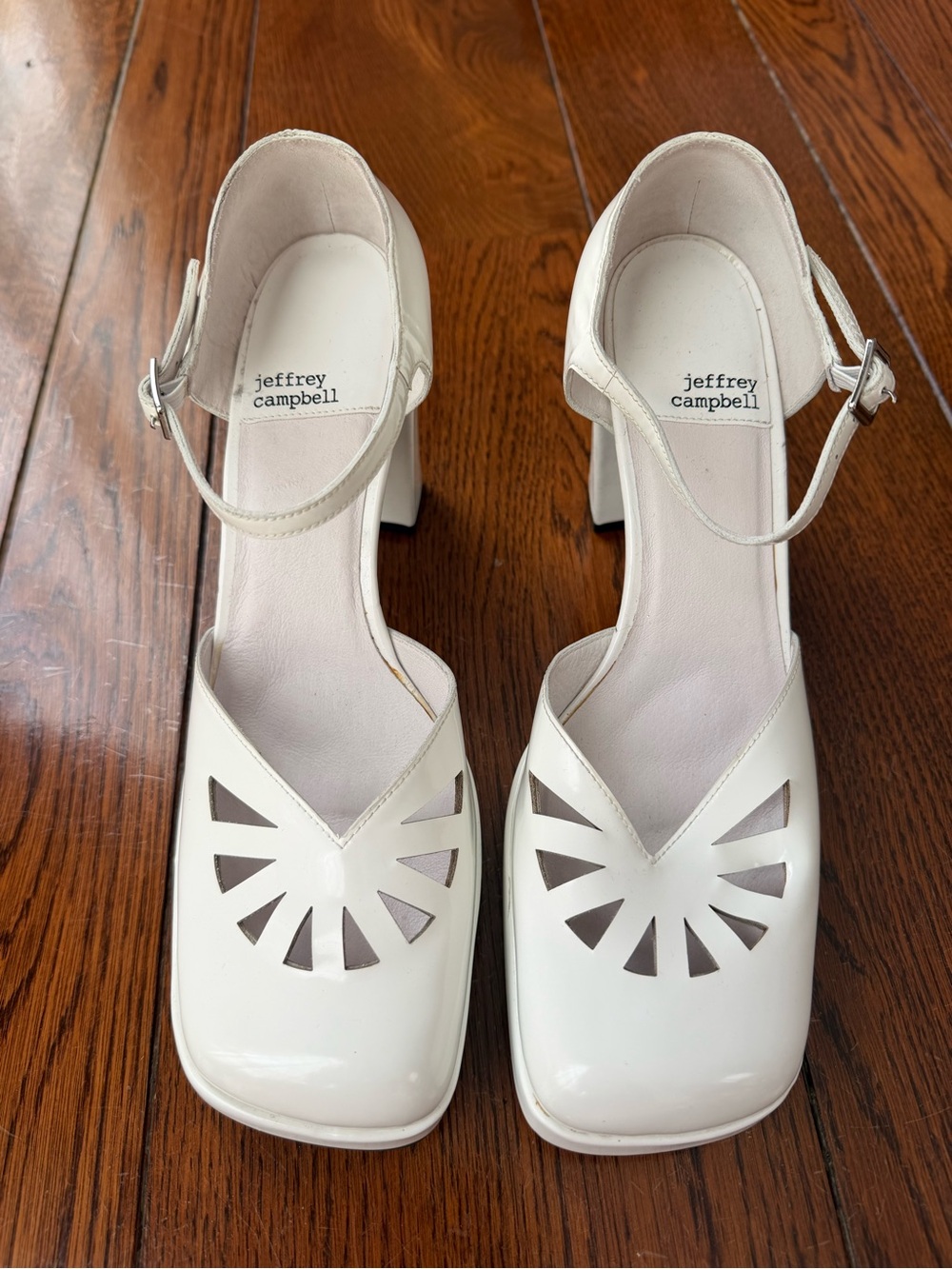 Jeffrey Campbell White Patent Mary Jane Block Heels NWOB Size 8.5